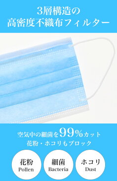 【即納】【1人3セットまで】マスク 10枚入り 使い捨て 不織布マスク 大人用 3層構造フィルター プリーツ式 衛生マスク ブルー ウイルス対策 コロナウイルス対策 インフルエンザ対策 ノロウイルス対策 花粉症対策 風邪対策 予防