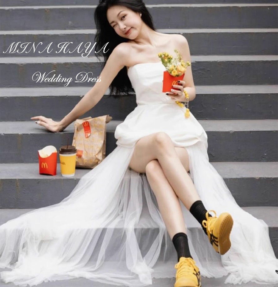 ドレス ウェディングドレス ワンピース ミニドレス 前短後長 白 ウエディングドレス レディース ビスチェ ベアトップ 二次会ドレス 花嫁ドレス パーティードレス 披露宴 ロング 白 花嫁 結婚式ドレス ブライダル 前撮り 結婚式 演奏会 海外挙式 可愛い