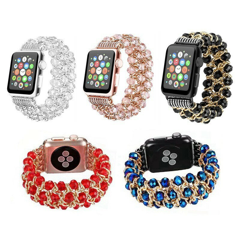 Apple watch ビーズ ブレスレット 水晶 バンド 38mm 40mm 41mm 42mm 44mm 45mm 49mm Ultra SE series9/8/7/6/5/4/3/2/1 アップルウォッチ ベルト レディース アクセサリー 腕時計 おしゃれ アクセサリー ジュエリー きらきら おしゃれ かわいい ピンク ブルー 黒 赤 白