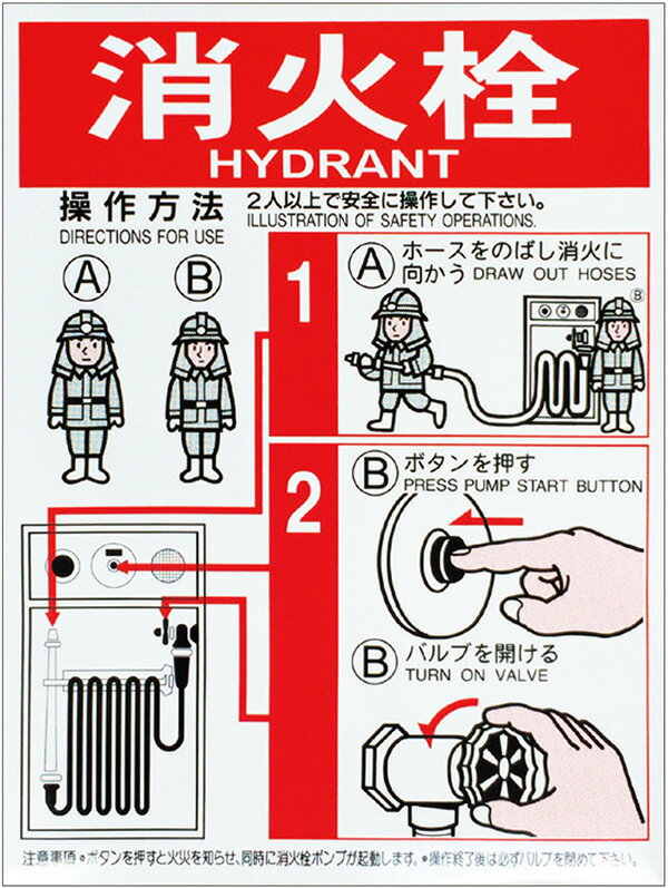 屋内消火栓操作方法標識　「消火栓」　サイズ：400×300　Eタイプ　材質：反射シール製 