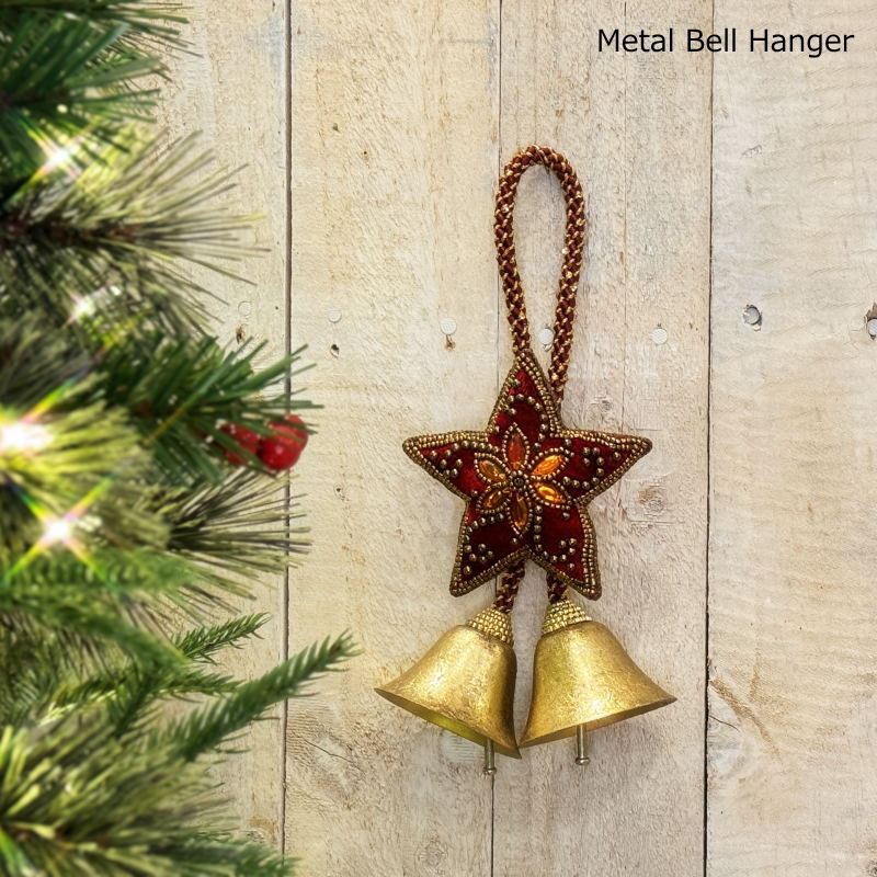 クリスマスベル　26cmメタルベルハンガー　インド製　クリスマス装飾品
