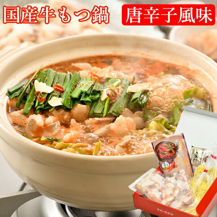 国産牛もつ鍋(唐辛子風味)2〜3人前 崔家の健美鍋 国産牛ホルモン使用 ギフト のし対応可