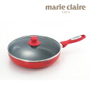 マリクレール カラーズ アルミ フライパン 26cm MC-073R キッチン ギフト 新生活 フライパン グッズ 贈り物 アルミ 軽量 便利 IH・直火対応 蓋付 レッド 送料無料