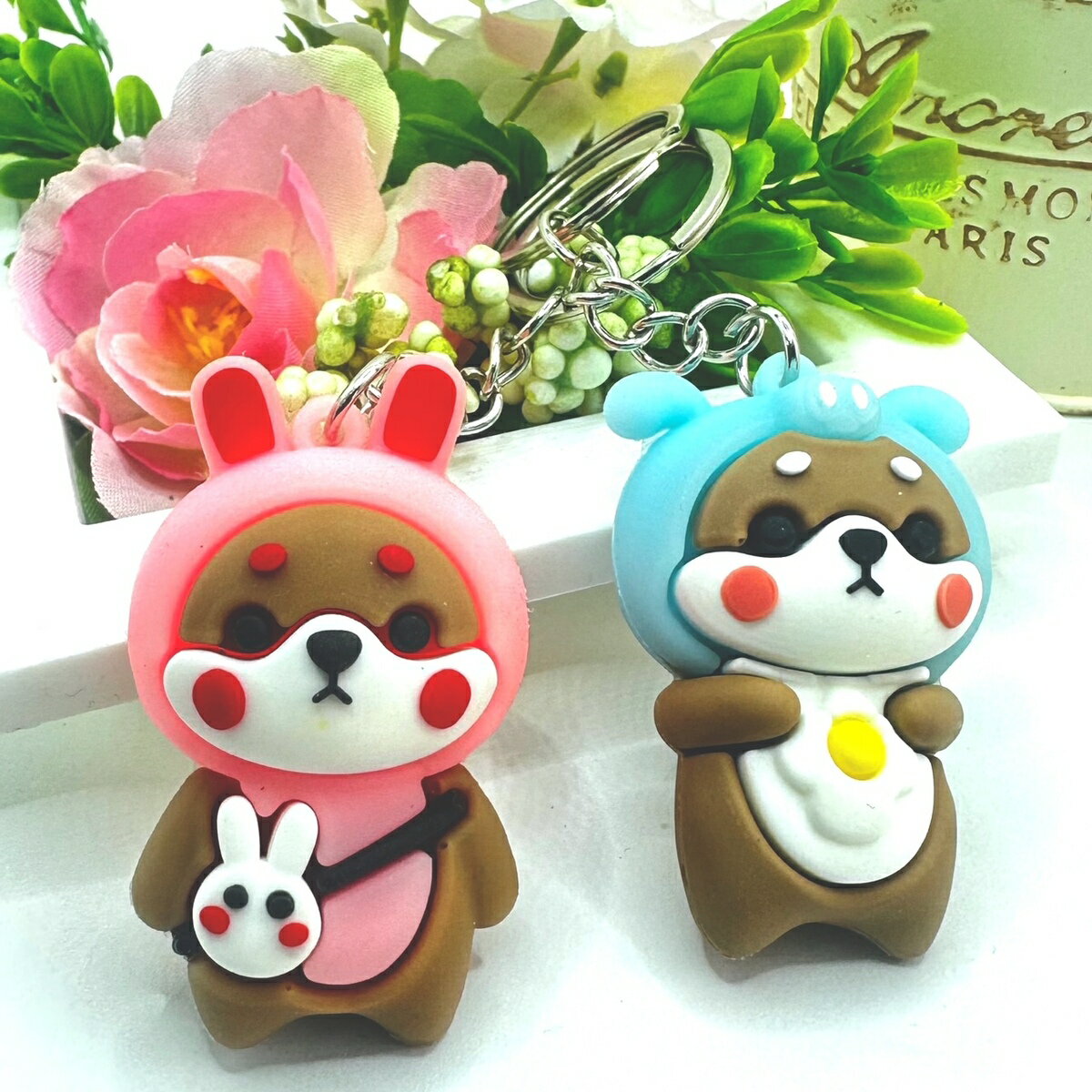 乐天商城 - 柴犬キーホルダーラバーキーホルダー 被り物 うさぎ ぶた 可愛い柴犬