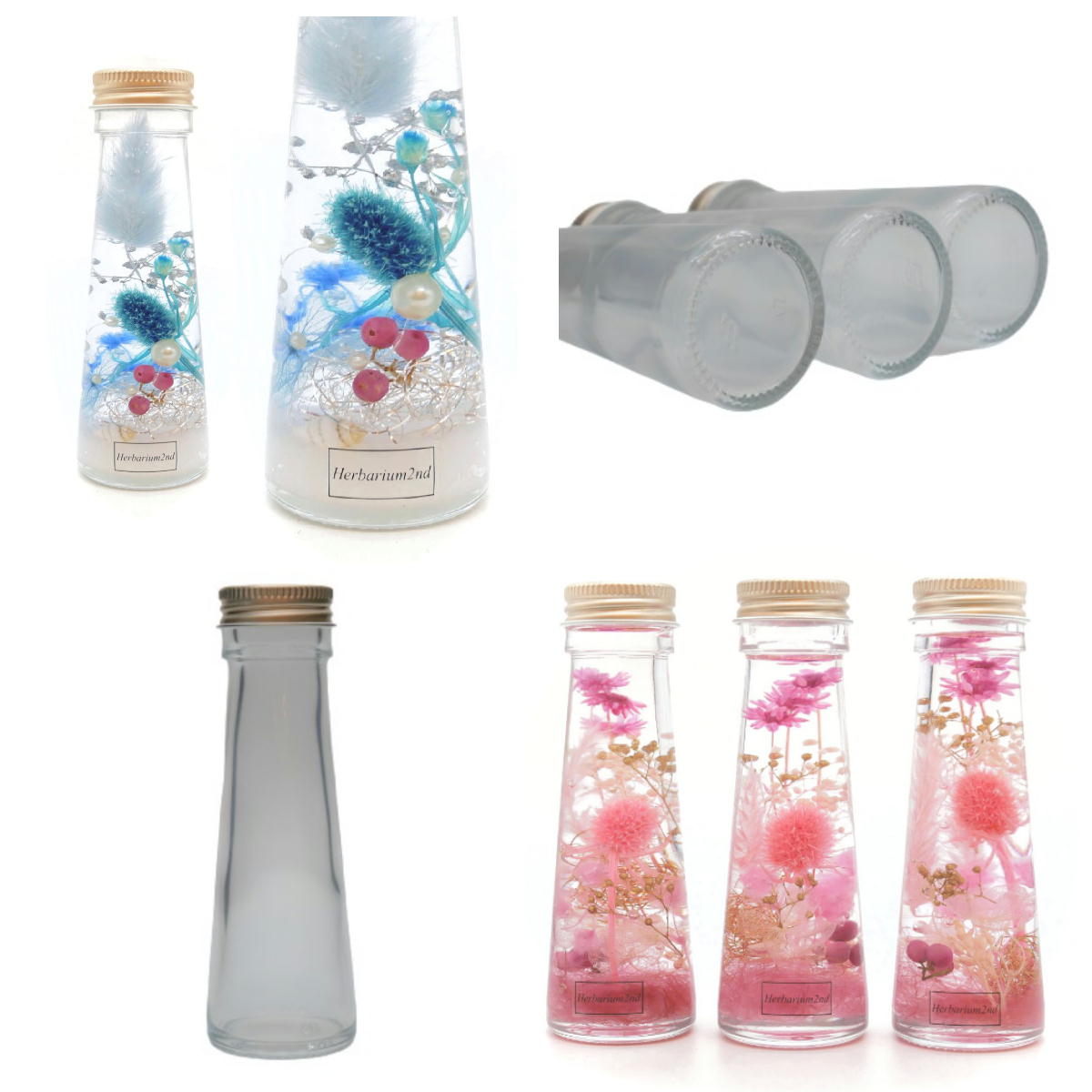 ハンドメイド素材の店 Mstoreのガラス瓶 テーパー 50ml 108本セット 業務用 蓋付き ドレッシング ボトル 調味料入れ 保存容器 キャニスター｜アングル2