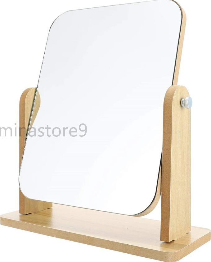 鏡 卓上化粧鏡 卓上ミラー 化粧 かがみ 化粧ミラー かがみ 360度回転できる天然木製ベースの化粧鏡 ミ..