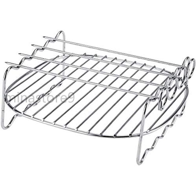 ノンフライヤーアクセサリー 二重層串焼きトレイ バーベキューラック BBQトレイ バーベキューネット 多機能焼き網 簡単にお手入れ 蒸し焼き ドアアウト キャンプ バーベキュー ホーム パーティー