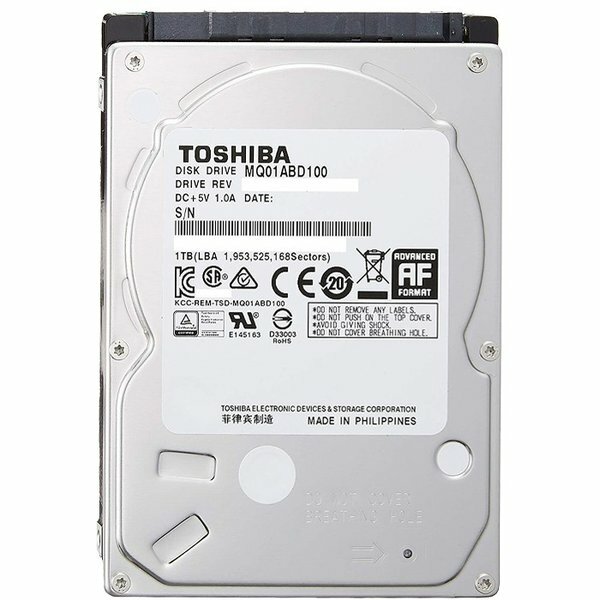 東芝 TOSHIBA製 内蔵ハードディスク HDD 1TB 2.5インチ SATA300 MQ01ABD100 5400rpm 8MB 9.5mm厚 【新品バルク品】