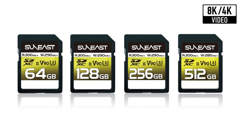 SUNEAST SDXCカード 64GGB/128GB/256GB/512GB 最大300MB/s UHS-II V90 pSLC U3 4K 8K ULTIMATE PRO プロフェッショナル メモリーカード