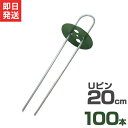 [最大1000円OFFクーポン] Uピン杭＋緑丸付き 20cm 100本セット (グリーン／防草シート用) [U字型 抑え杭 押さえピン コ型ピン ヘアピン杭 除草シート]