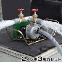 ミナト 2水路切り替え型 2インチ ベルト掛けポンプ 三相200V3馬力モーター+サクションホース4m付セット