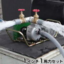 ミナト 2水路切り替え型 1インチ ベルト掛けポンプ 単相100V1馬力モーター＋サクションホース4m付セット