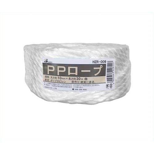 　・製造上、つなぎ目がある場合がありますので、ご了承下さい。 ・火気厳禁です。 荷造り、結束作業に最適です。 三友産業 PPロープ 白 HZR-009 10X30M 4905663028117 荷造り、結束作業。 ■特徴 ・溶着加工を施しているので、どこを切ってもバラバラになりません。 ■仕様 ・太さ：10mm。 ・長さ：約30m。 ・色：白。 ・寸法 : 150×70×150mm ・重量 : 300g ・パッケージ寸法 : 150×70×150mm ・パッケージ重量 : 300g ■材質 ・ポリプロピレン。 ※改良により予告なく形状や仕様が変更になる場合があります。ご了承ください。