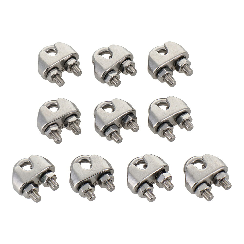 商品情報 品番：TWC-410S 適合ワイヤ—径：4mm 入り数：10個組 特長 ワイヤーをワイヤークリップに通してナットを締めて固定します 材質 SUS304 ※改良により予告なく形状や仕様が変更になる場合があります。ご了承ください。