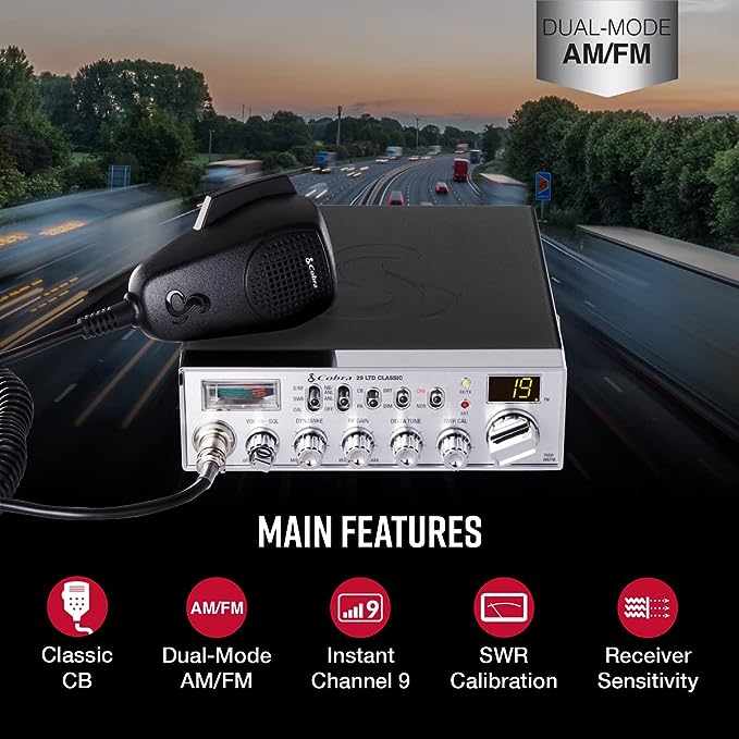 minato_enterpriseのコブラ 29 LTD プロフェッショナル CB 無線 Cobra 29 LTD Professional CB Radio 緊急無線 Instant Channel 9, 4-Watt Output, Full 40 Channels, Adjustable Receiver and SWR Calibration, Dual-Mode AM/FM Access, Black｜アングル2