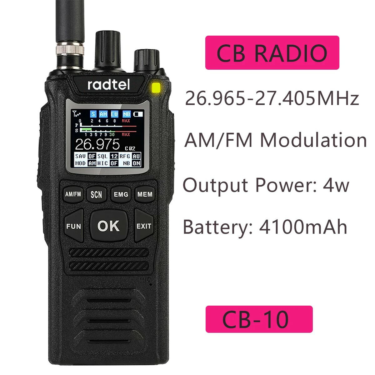 ハンドヘルドトランシーバー 27MHz CB ラジオ HAM トランシーバー 4W 12V AM/FM CB チャンネル 26-27MHz 4100hAm トラック無線 CB無線