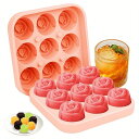 ピンクのシリコン製ローズアイスキューブトレイ1個 チョコレート プリン ゼリー キャンディー そして氷用の多機能型 カクテル ウイスキ アイスティー スムージ子供向けフードに最適 簡単使用&お手入れ可能 食品グレードシリコン