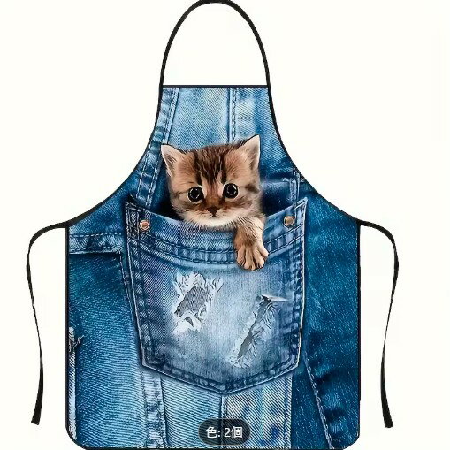 ポケット付き デニムスタイル猫柄エプロン 耐久性のあるポリエステル 調節可能ストラップ 料理 ベーキング コーヒー作り ペット イベント カップル向け ユニセックスデザイン 猫好きへのギフト 可愛いネコ かわいいキャット レディース メンズ