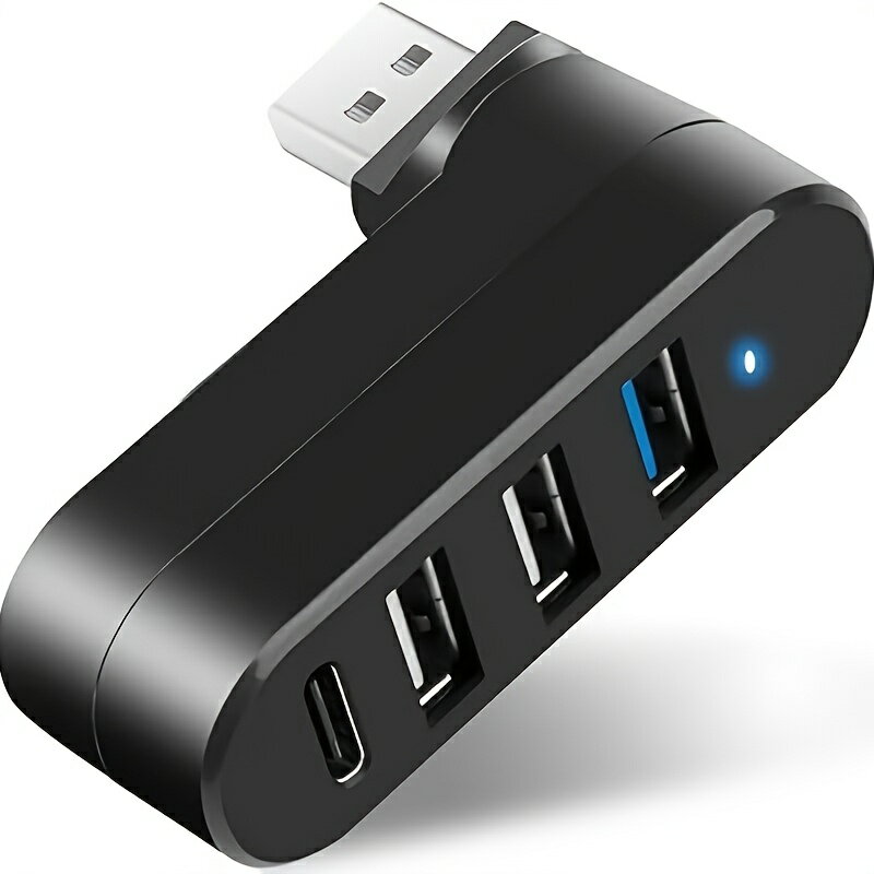 4ポートUSB3.0ハブ[90°、180°回転可能]、USBスプリッタ、3つのUSBポートと1つのUSBC電源/データポート、ノートパソコン、車、iMac、MacBook Air、MacBook ProなどへのUSB延長器