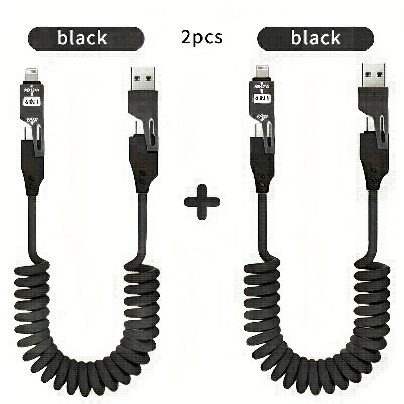 4in1 車載スプリング式急速充電ケーブル Type-C/USB C to Type-C PDケーブル MAX 65W iPhone/Samsung/ノートパソコン/Android充電対応 急速充電ケーブル Type-C/USB C to Type-C PDケーブル 両サイドタイプを変えられるので、とても重宝してます 5
