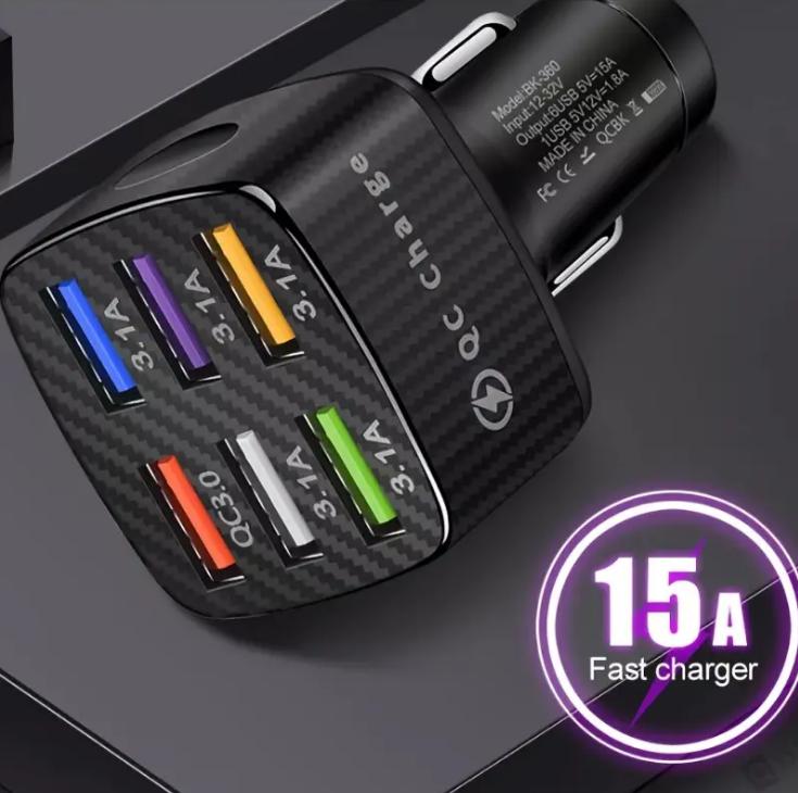 車の充電器 6 ポート USBQC3.0/3.1A 高速車の充電器、32 V アップグレードスマートシャント車の充電器すべてのスマートフォンと互換性