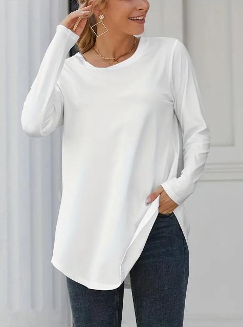 乐天商城 - 【売れてます！】長袖 Tシャツ 白 ソリッドクルーネック ティーシャツ 長袖シャツ 女性用 レディース シンプル 無地 オーバーサイズ インナー利用 シック 丈が長い 普通のTシャツ ダボダボ系 レイヤー 通年利用 リピート購入 素材が綿のような感触