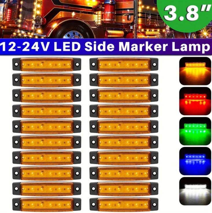 12V-24V 20個 9.65cm 6 LED フロント リア サイド マーカー インジケーター ライト 電球 LED ランプ 電球 インジケーター 車 トラック トレーラー 大型トラック バス用 - 白/赤/アンバー/青/緑