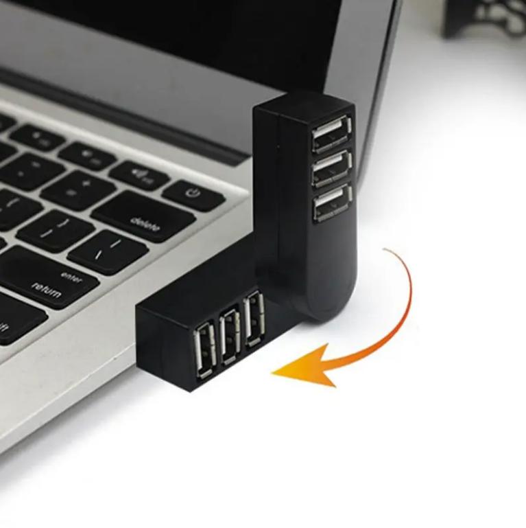 乐天商城 - ミニ 3 ポート USB ハブ スプリッター 180 度回転コネクタ付き ラップトップとPC 用 非給電 軽量ポータブルアダプター 色黒