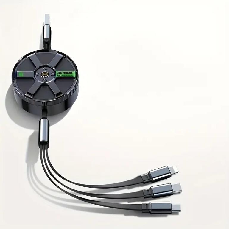 3-in-1伸縮式USBクイック充電器 ライトニング アンドロイド タイプCコネクター付きのハブ 高速充電コードアダプター 1.2m/47.24インチ 色ブラック