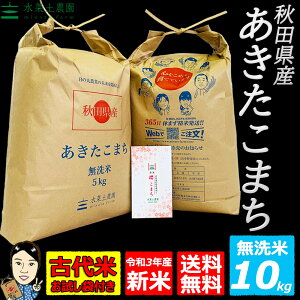 秋田県産 あきたこまち 無洗米10kg(5kg×2袋)令和3年産 【古代米プレゼント付き】