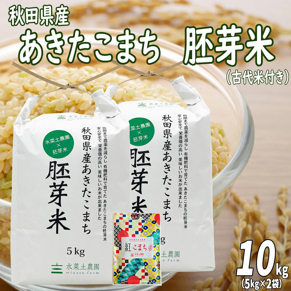 秋田県産 あきたこまち 水菜土農園の胚芽米 10kg (5kg×2袋) 令和5年産 古代米お試し袋付き