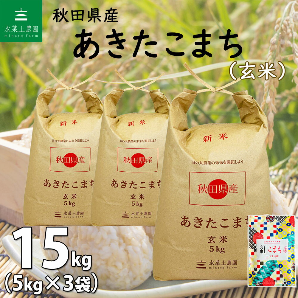 【玄米】秋田県産 あきたこまち 15kg 5kg 3袋 令和5年産 古代米お試し袋付き