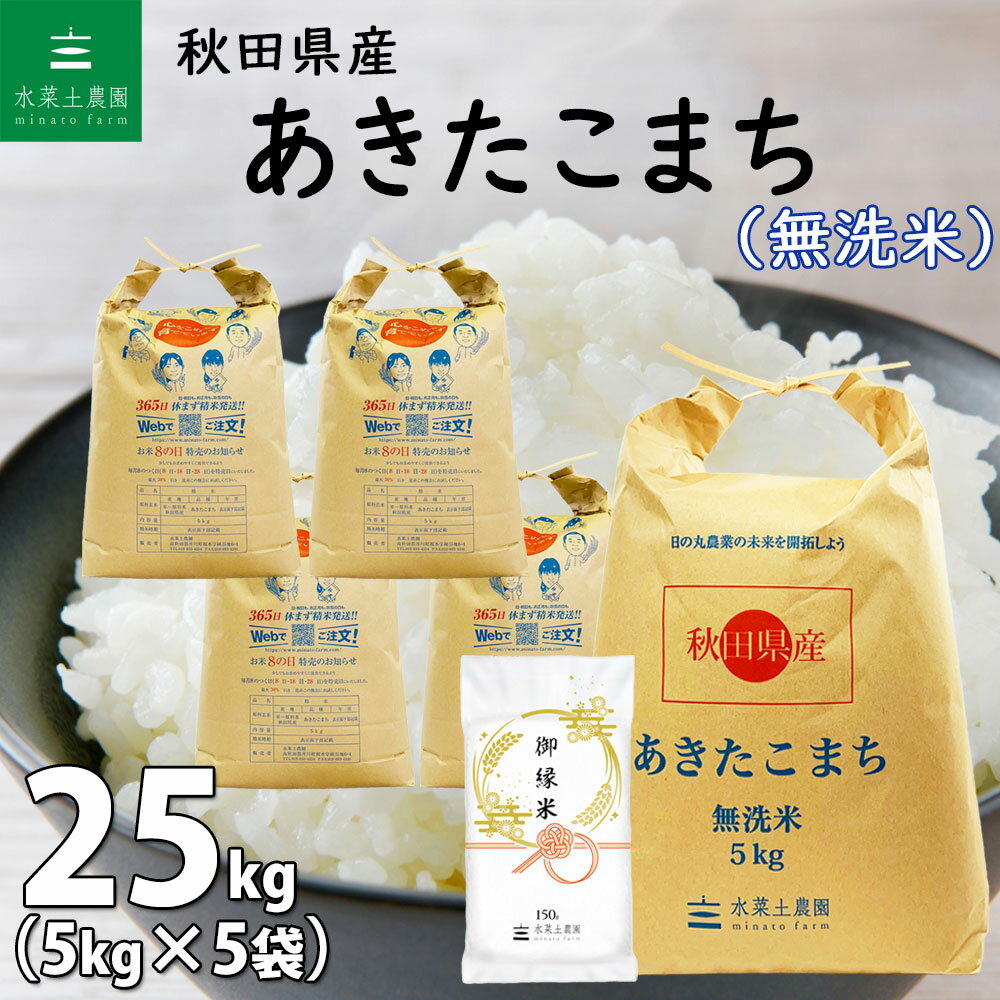 秋田県産 あきたこまち 無洗米25kg（5kg×5袋）令和5