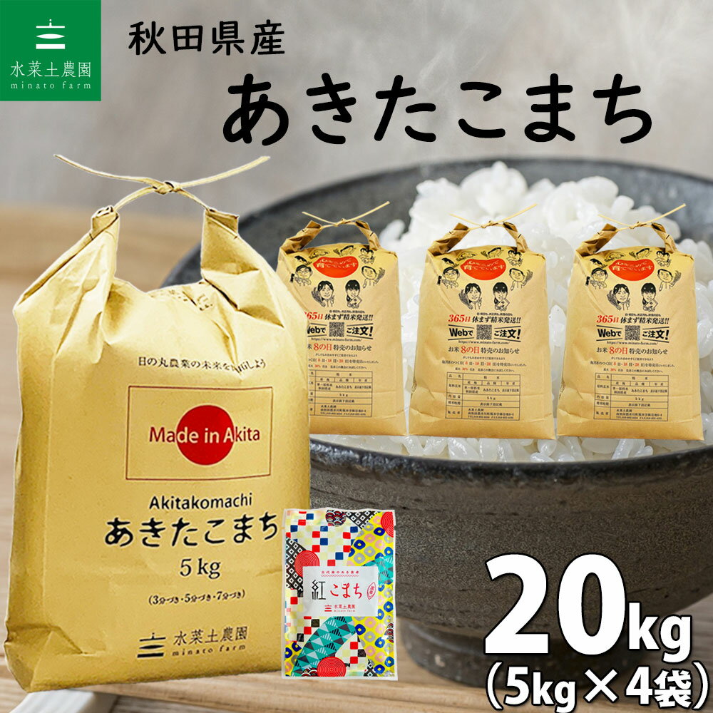 【精米】秋田県産 あきたこまち 20kg（5kg×4袋）令和5年産 古代米お試し袋付き