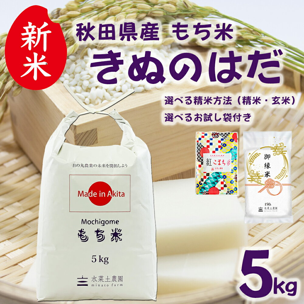 【今だけ25%OFF!】新米 秋田県産 農家直送 きぬのはだ もち米 5kg 令和7年産 選べる精米方法 選べるお試し袋付き