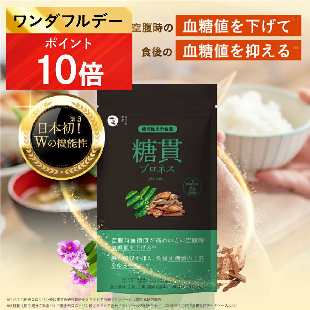 ★ポイント10倍 2/1(土)限定★機能性表示食品 血糖値 サプリ 糖貫プロネス (30日分) │ サラシア 血糖エキス バナバ葉 サラシノール 食後血糖値 添加物不使用 血糖値 を下げる 糖の吸収を抑える 高麗人参 │みなわ発酵 1袋60粒 (30日分)のサムネイル