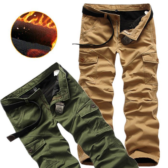 Cargo Pants - メンズ カーゴパンツ 秋冬 ボアパンツ ワークパンツ チノパン 裏起毛 カジュアル ボトムス 無地 あったか 防寒 ファッション 通勤 通学 ストレートパンツ ロングパンツ ロング丈 大きいサイズ お兄系 ポケット多い 厚手パンツ 綿100％ 長ズボン ミリタリー 全3色