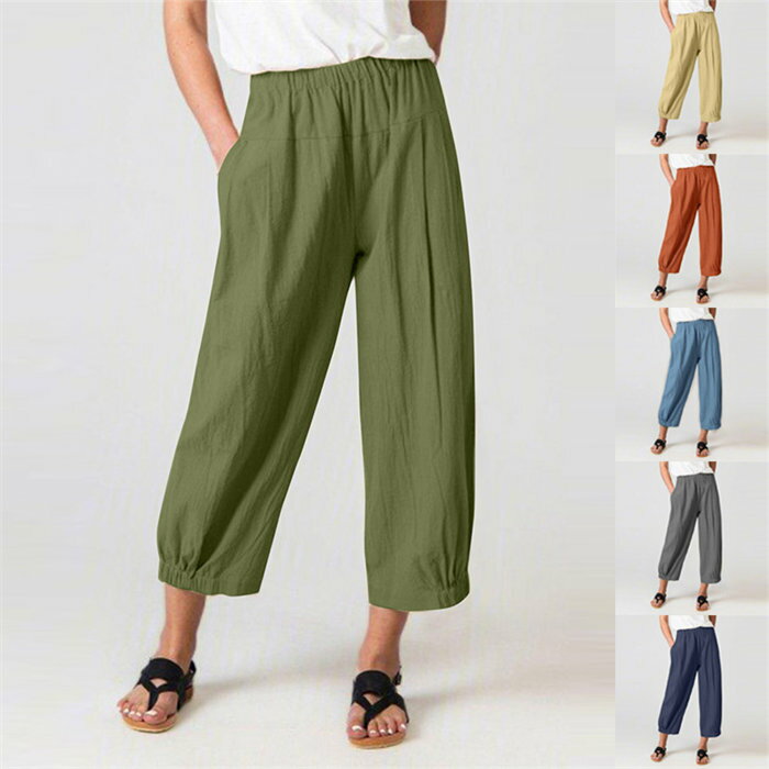 Linen, Hemp - パンツ ワイドパンツ レディース 綿麻 春 夏 秋 サルエルパンツ 九分丈 ガウチョパンツ リネン パンツ ズボン ウエストゴム 大きいサイズ 着痩せ ストレートパンツ ボトムス 無地 シンプル リラックスパンツ ゆったり 体形カバー きれいめ カジュアル オフィス 部屋着 通勤