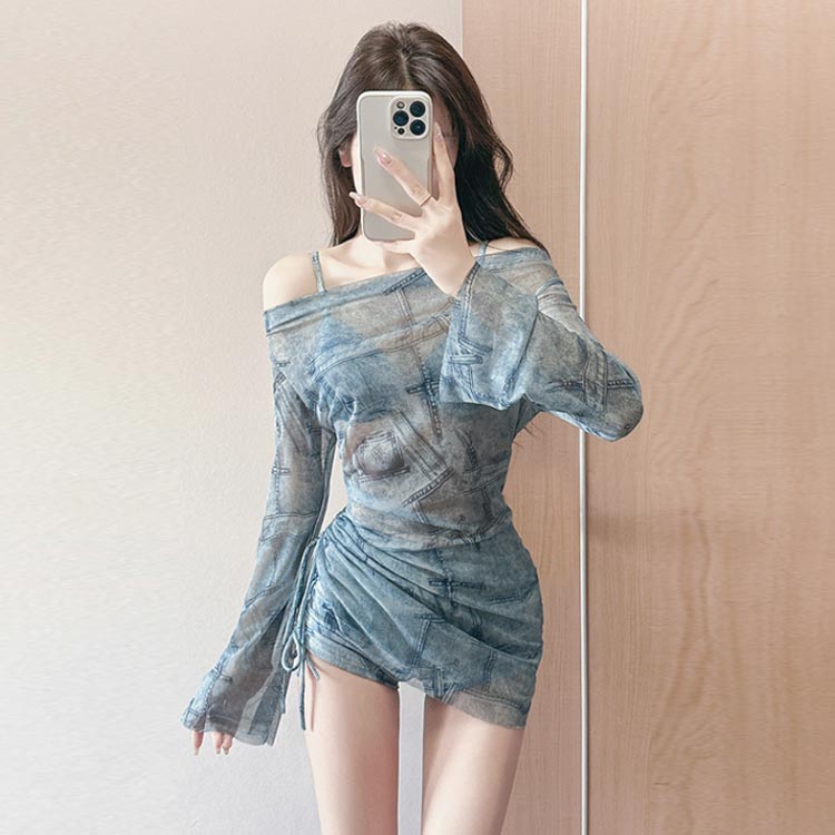 水着 水着 長袖 体型カバー ハーフパンツ セパレート レディース メッシュトップス 3点セット セパレート UVカット オフショルダー ビキニ セクシー セパレート水着 リゾート 露出控えめ 海水浴 温泉 プール 海 速乾 吸水 大人可愛い おしゃれ 韓国風