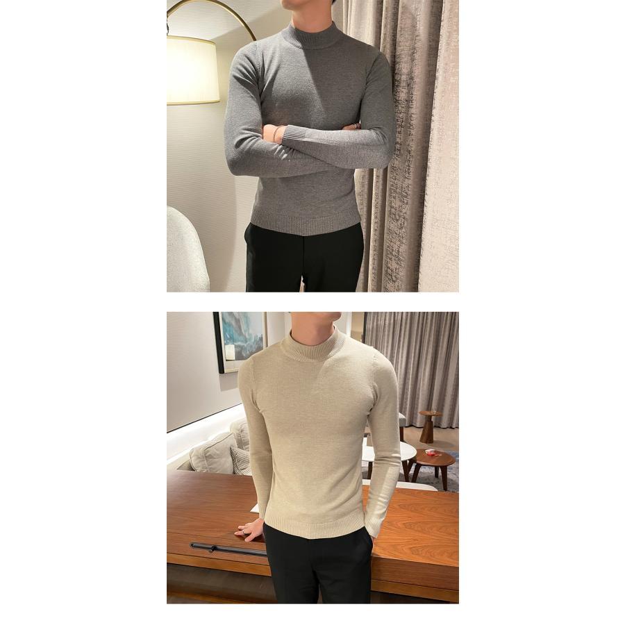 メンズ インナー モックネック セーター メンズ ニット 無地 シンプル トップス 長袖 柔らかい 暖かい 保温 秋冬 スポーツ 男女兼用
