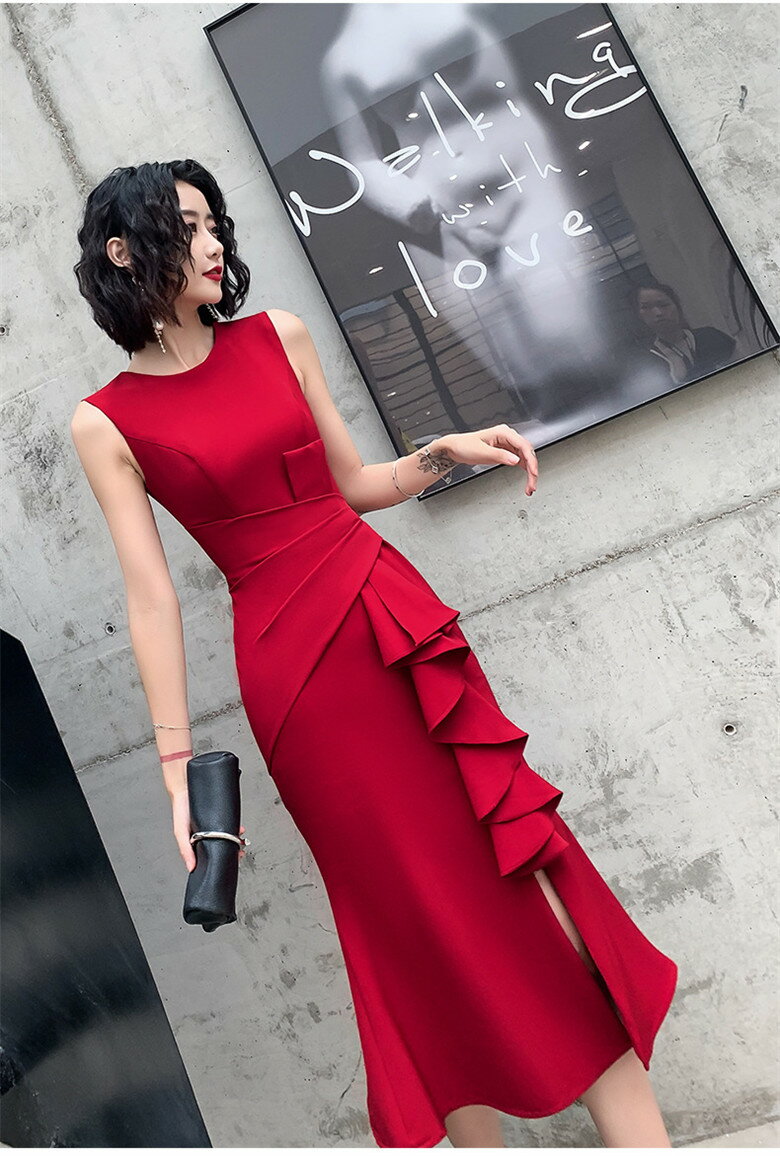 品質良い マーメイドドレス「XS~XXXL」ミモレ丈 パーティードレス ウエディングドレス お呼ばれ 二次会 披露宴 謝恩会 成人式 舞台衣装 キャバ嬢 スパンコール お姫様ドレス 同窓会 謝恩会 発表会 エレガント 結婚式ドレス ファスナー 高級感 レッド 赤