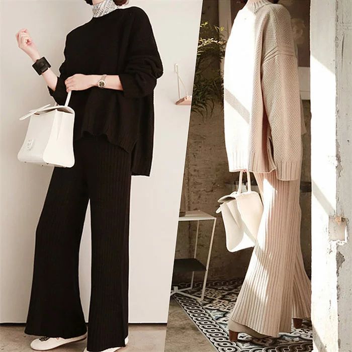 セットアップ おしゃれ 春秋 冬 「S~XL」スカートセット ゆったり 体型カバー レディース 上品 大人 カジュアル 長袖 トップス＆パンツ きれいめ ニット トップス 秋冬 フォーマル 通勤 オフィス お呼ばれ 二次会 卒業式 入園式 30代40代50代