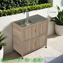 【囲い付きで便利】屋外 流し台 ステンレス W83×D43.5×H109.5cm ガーデンシンク 作業台 キッチン 台所 屋外 簡易 シンク 組み立て簡単 収納...