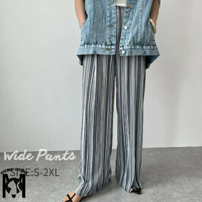 プリーツパンツ レディース パンツ ボトムス 春 夏 ひんやり ウエストゴム 配色 薄手 総柄 サマーパンツ 接触冷感 きれいめ ワイドパンツ ロングパンツ プリーツ 美脚パンツ カジュアル リラックス おしゃれ リゾート デート爽やか 体型隠し 大きいサイズ