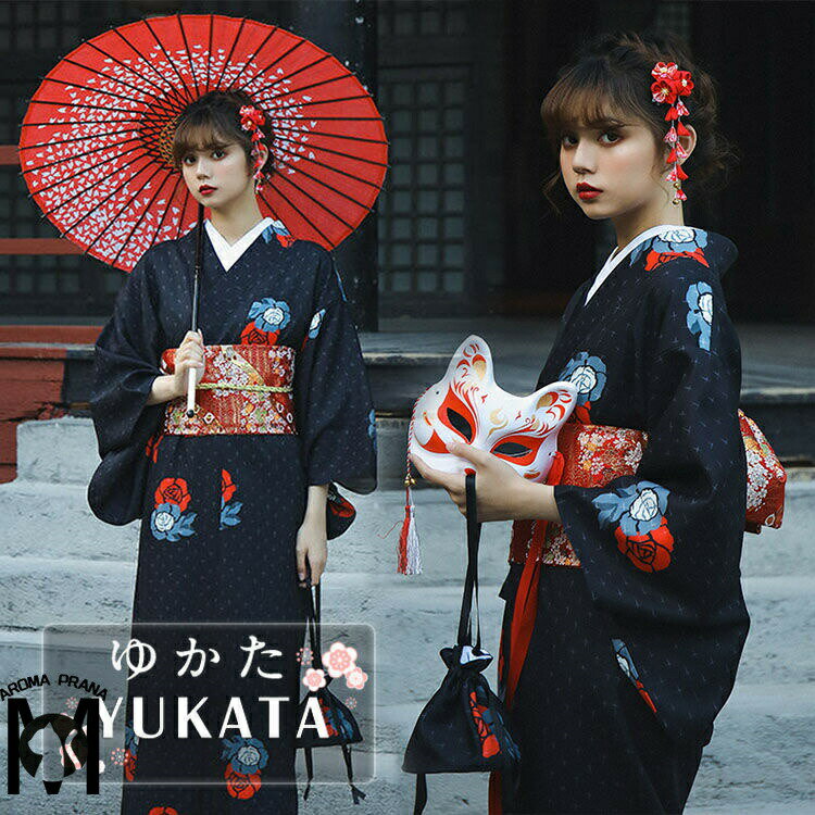 浴衣 高校生 可愛い 浴衣 セット レディース 女性 浴衣 中学生 ゆかた 花火 薔薇 バラ 赤 黒 ...