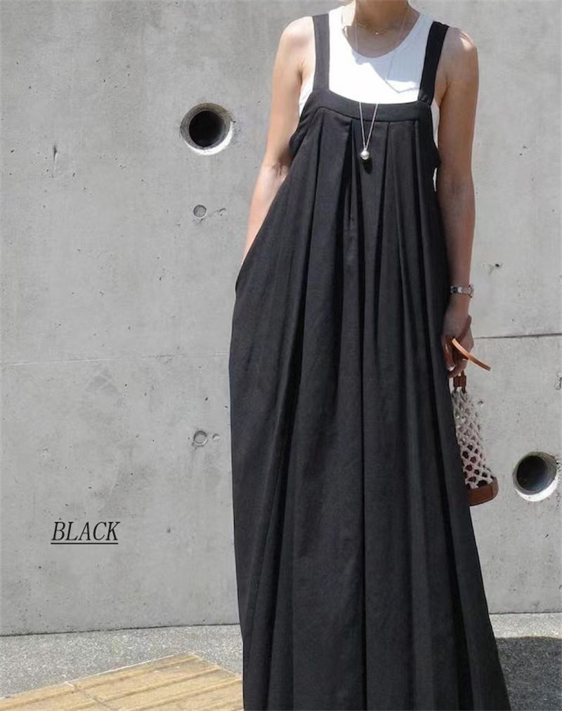ジャンパースカート レディース 夏 サロペット スカート ジャンスカ マキシ丈 ノースリーブ 春 秋 サロペットスカート タック入り 大人 無地 ノースリーブ 大きいサイズ 体型カバー ゆったり カジュアル シンプル ママ