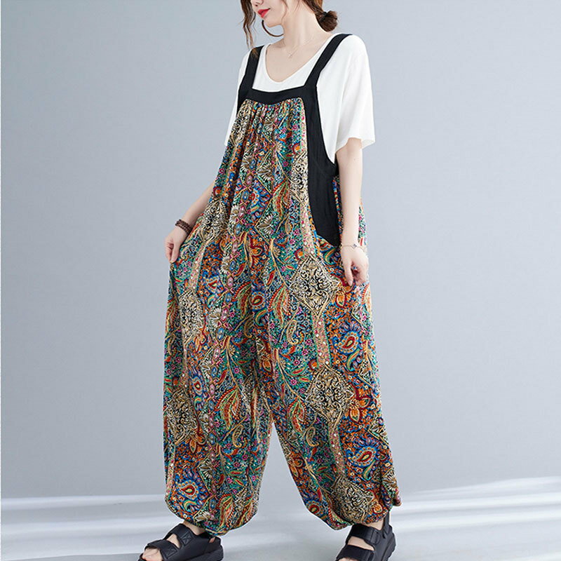 サロペット パンツ オールインワン バルーンパンツ 夏 花柄 コクーンパンツ サルエルパンツ レディース ロングパンツ パンツ 春夏 ボトムス サロペットパンツ ズボン ロング丈 オーバーオール 大きいサイズ 大人 かわいい リラックス 体型カバー 着痩せ 可愛い 通勤
