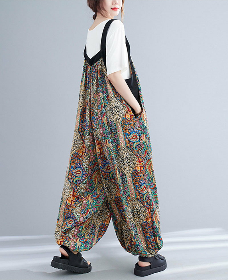 サロペット パンツ オールインワン バルーンパンツ 夏 花柄 コクーンパンツ サルエルパンツ レディース ロングパンツ パンツ 春夏 ボトムス サロペットパンツ ズボン ロング丈 オーバーオール 大きいサイズ 大人 かわいい リラックス 体型カバー 着痩せ 可愛い 通勤