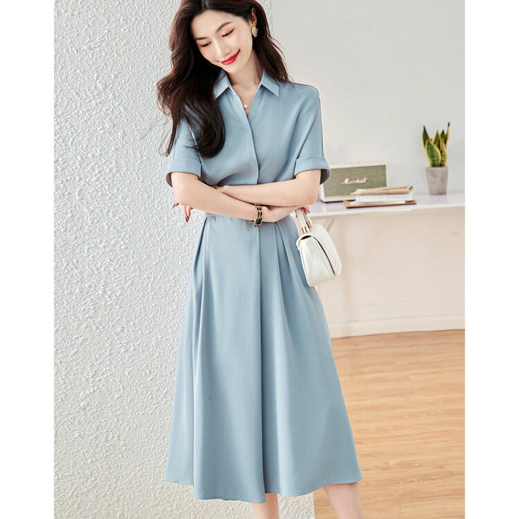 シャツワンピース レディース 春夏 半袖 きれいめ マキシワンピース 無地 aラインスカート おしゃれ 韓国風 大人 ゆったり 通勤 20代 30代 40代