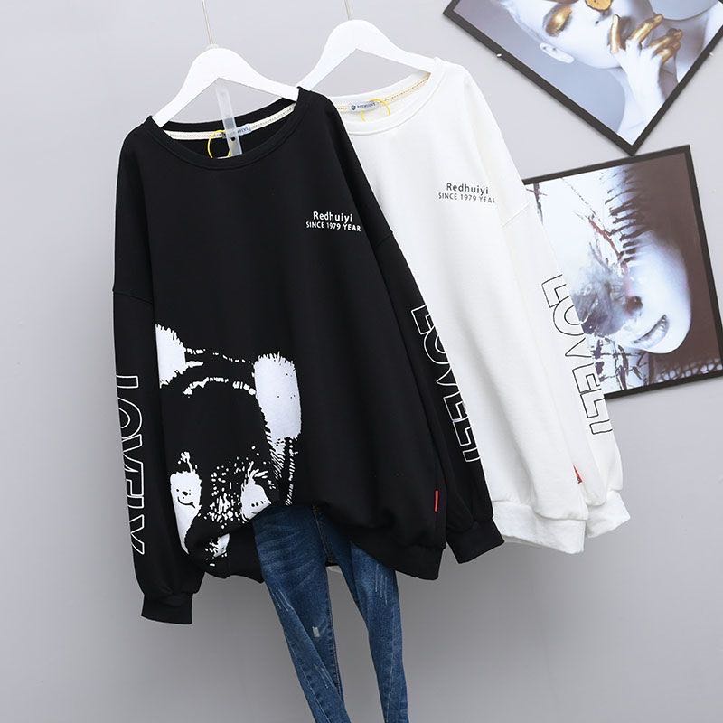 レディース トレーナー 冬 ゆったり 白トレーナー 黒トレーナー レディース冬物 プリントトレーナー プリントスウェット ビッグシルエット オーバーサイズ レディース冬服 白 黒 ホワイト ブラック モノトーン パンダ柄 可愛い 大きいサイズ 薄手 丈長め M L XL 2XL 3XL 4XLのサムネイル